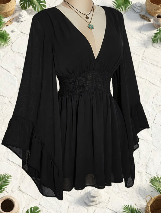 For Sexy Curvy Ladies XL-5XL UK (18-26) Plus Size - New Autumn Collection Women's Long-Sleeve Chiffon Dresses, Solid Color, Casual And Flowing Short Skirts Sexy Apparel Supplies