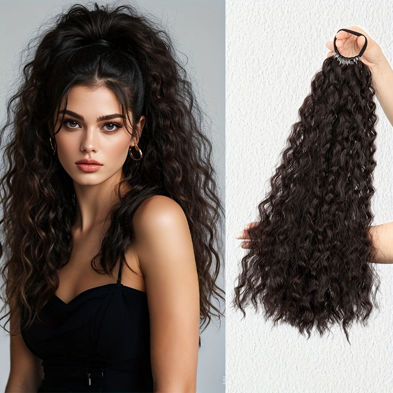 Women' Kinky Curly Long Ponytail Hair Extension - Volumizing Synthetic Fluffy Hairpiece with Elastic Band for Secure Fit, Volume & Curly Length for Parties, Weddings, Photo Shoots, Daily Use - Volume-Boosting Ponytail Add- fo