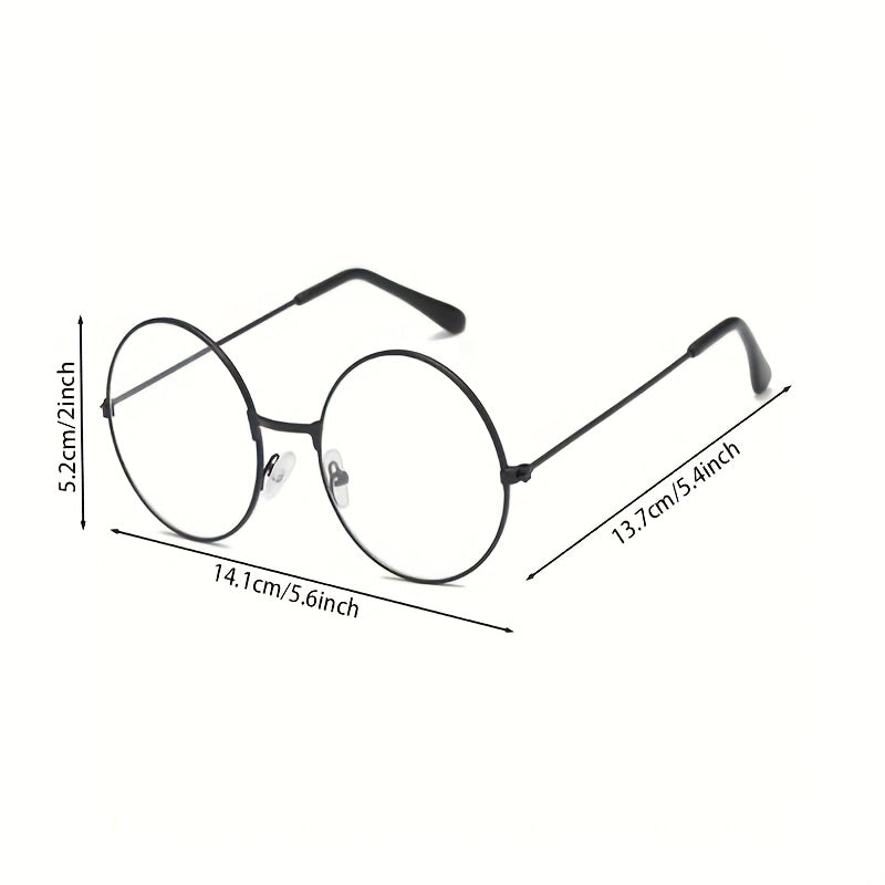 Wizard-Themed Round Black Frame Glasses for Men & Women -  Circle Clear Lens Non- Fashion Spectacles with Metal Arms, Perfect for Secret Society Ceremonies Sacred Parties