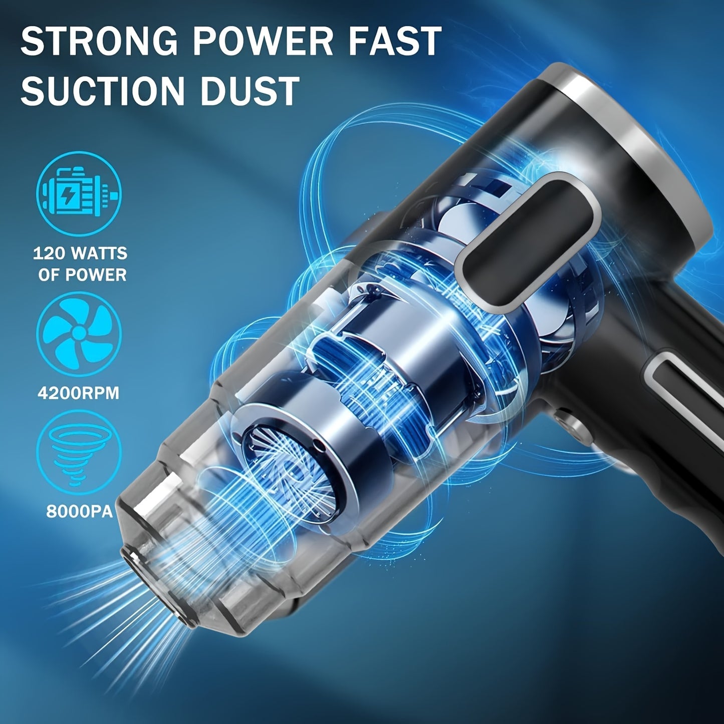 NEW Arrivals Car Vacuum 15000Pa Powerful Suction Handheld Portable with Fast Charging, - Cord-Free Operation, Quiet 80dB, Flat Suction Head & Crevice for Car,, Pet Hair Removal, Car Interior Cleaning ( Charging