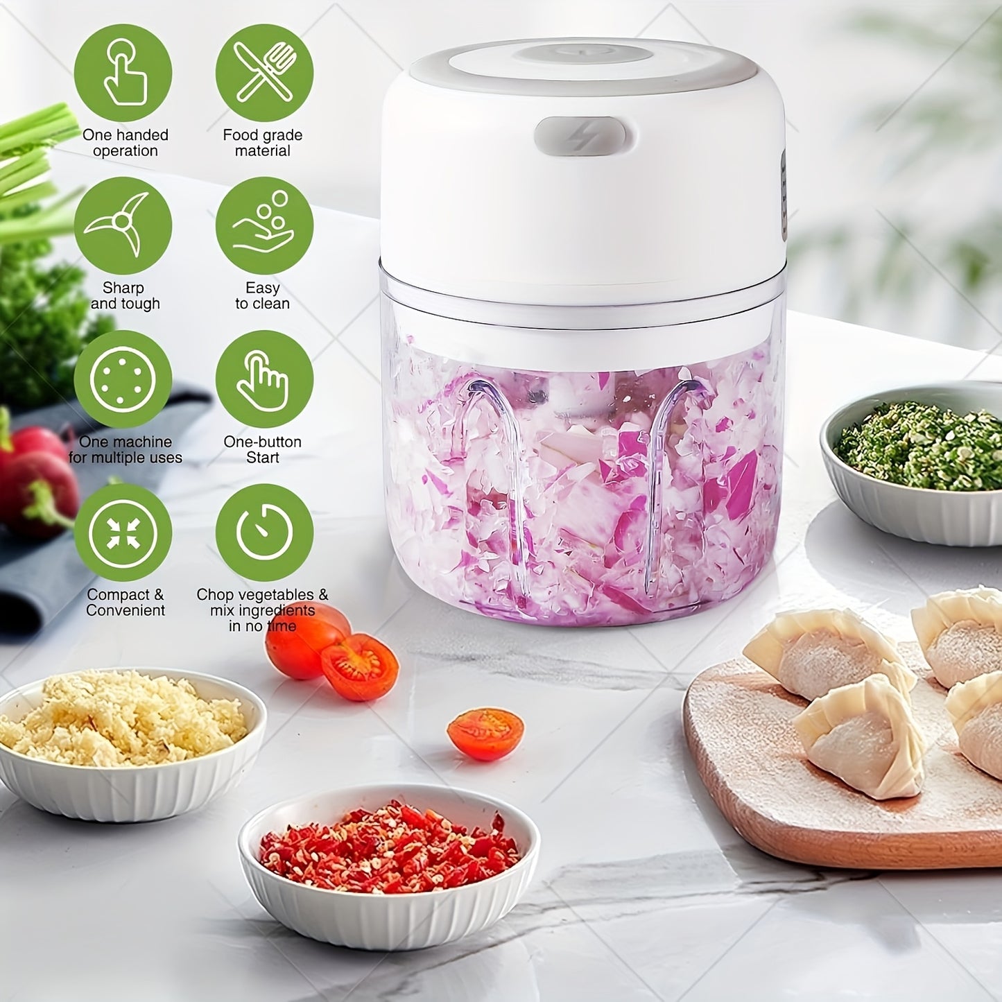 USB Rechargeable Electric Mixer & Mini Food Processor with Sharp Blades, Portable Cordless Garlic Shredder for Mixing and Mincing Food Ingredients, Ideal for Kitchen Use Outdoors, Kitchen Gadget | Compact Design | Stainless S