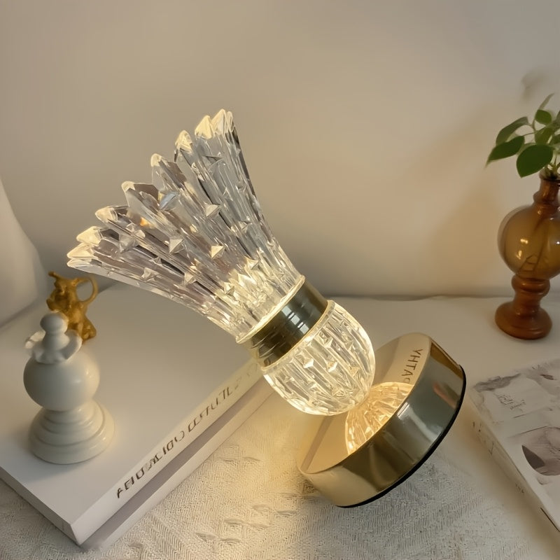 Crystal Table Lamp - Three Light Adjustment Brightness, Modern Feather Design, USB Powered with Touch Control - Perfect for Bedside Tables, Desks, Living Rooms, Bedrooms, and Home Office Decor, Lamp For Room, Nightstand Lamp,