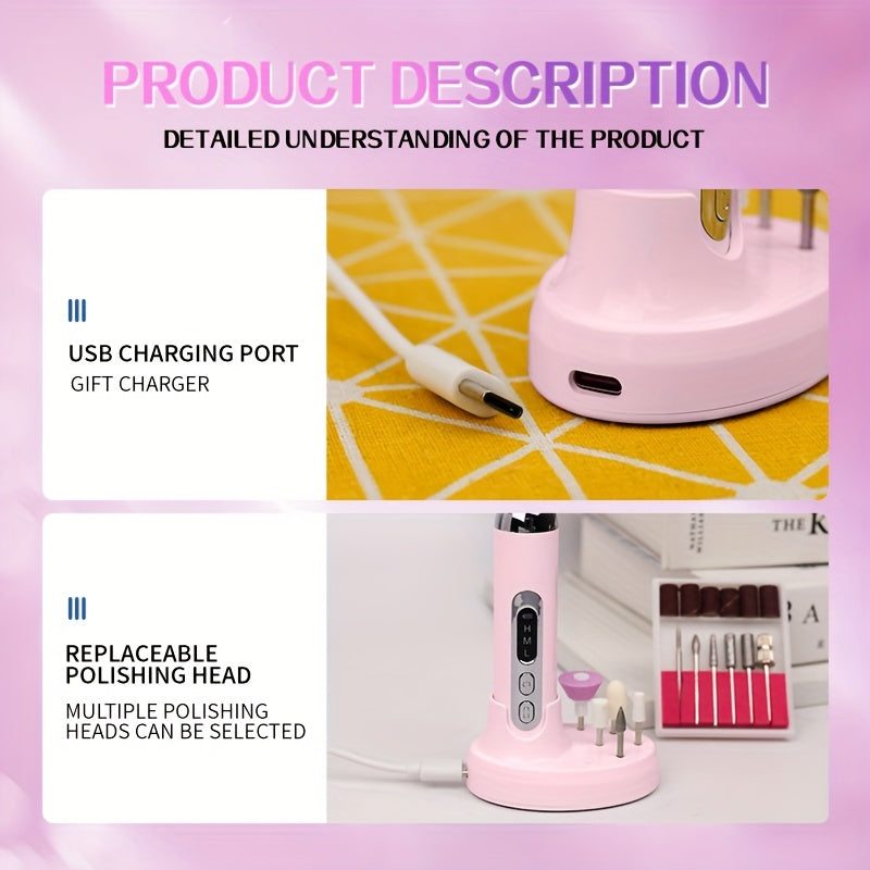 NEW Arrivals Electric Nail Drill Machine Full Set Professional with Drill Bits & Sanding Bands, Cordless Electric Nail File for Acrylic Gel Nails, Manicure and Pedicure Kit for Grinding Polishing Trimming