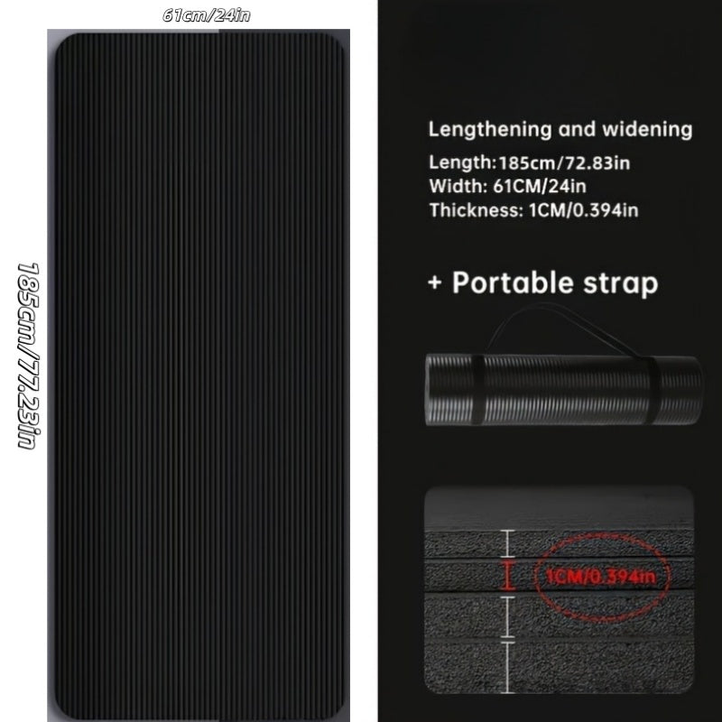 1 Extra Thick NBR Exercise Mat with Carry Strap | Wide Non-Slip Yoga Mat for Pilates, Workouts, Ideal for Hard Floors, Provides Excellent Joint Protection