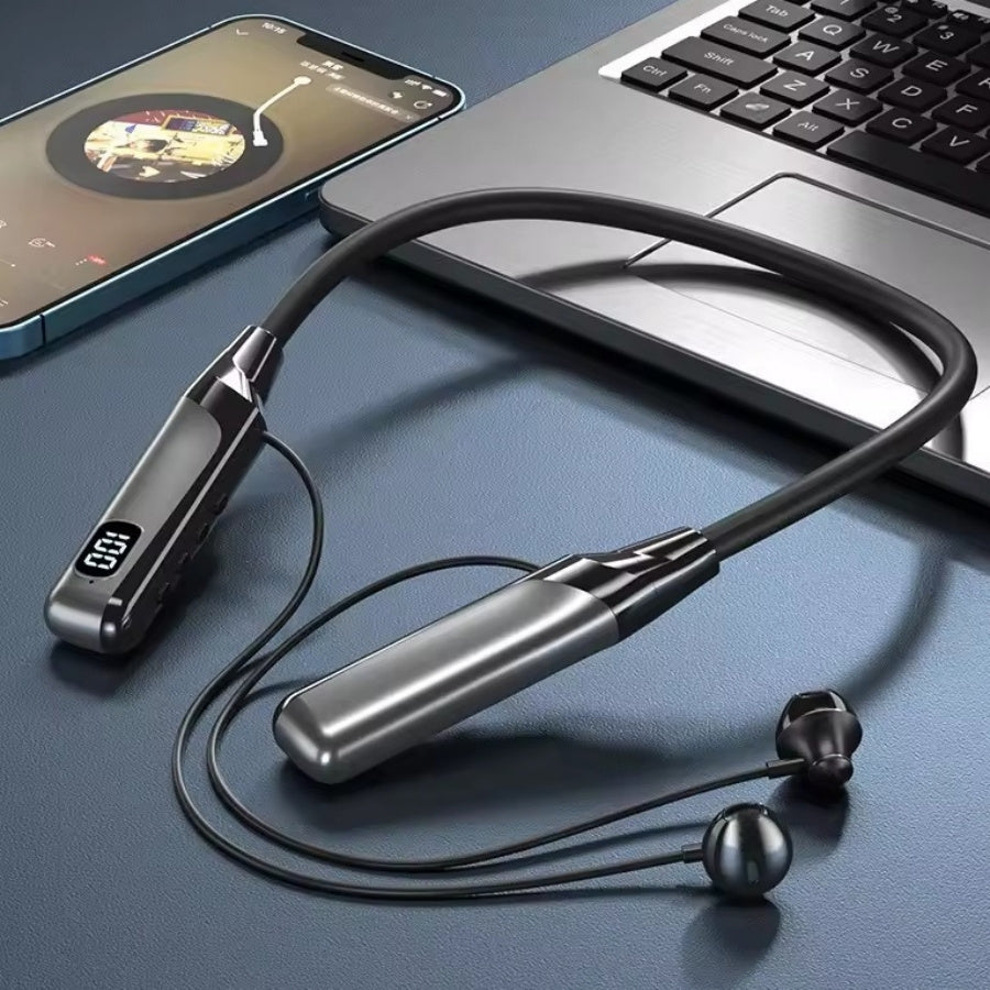 Wireless Neckband Headphones with an Ultra-Long Battery Life, Featuring 5.3 Wireless In-Ear Earbuds That Include a Digital Charge Display, Noise-Canceling Stereo Bass, a Built-In Microphone, Magnetic Suction