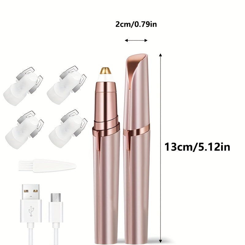 Portable Rechargeable Electric Eyebrow and Bikini Area Trimmer with 4 Blades Heads| Stainless Steel Blades, USB Charging, Suitable for Eyebrows, Armpits, Arms, Fingers, Legs