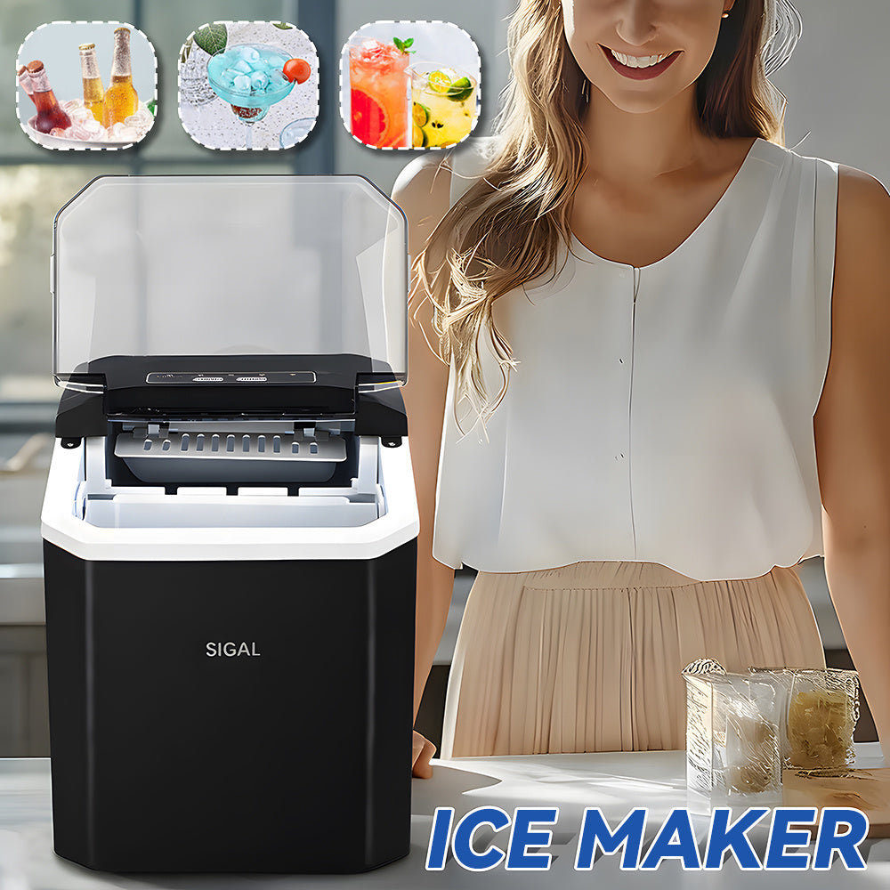 220V Portable Ice Maker Machine Automatic Self-Cleaning with Ice Scoop & Basket, 9 Ice Cubes in 6 Minutes, 12 KG in 24 Hours, Self-Cleaning, Quick ice making, Adjustable ice cubes. Perfect for Garden Parties, Christmas Party.