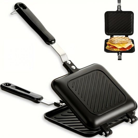 Stovetop Sandwich Maker, Versatile Toasted Sandwich Appliance, Non-Stick, Easy to Clean, Detachable, Flip Pan for Gas And Induction Stoves, Ideal for Home Cooking, Outdoor Use, Camping, Black