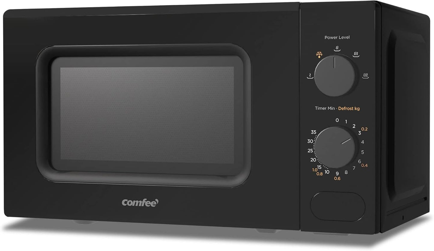 20L Large Capacity Midea COMFEE' Black Compact Microwave Oven 700W with Manual Control - 20L Countertop Microwave for Small Kitchens, Dorms & Studios, 5 Power Levels & Quick Defrost