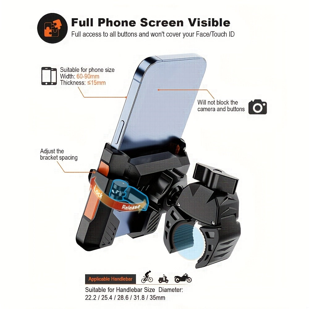 Upgraded Bicycle Phone Holder - Quick Release, 360° Rotation, Suitable for Handlebars of 22-45Mm And Smartphones Ranging from 11.43cm to 17.78cm, Made of Durable Plastic