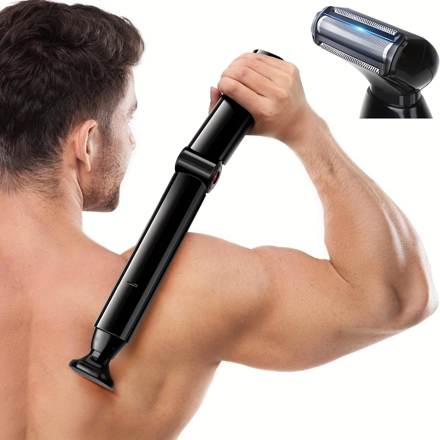 Men's Long-Handled Back Shaver with Facial Razor, Body Shaver with 2 Shock-Absorbing Elastic Heads and Adjustable Curved Handle - A Gift for Husband or Boyfriend