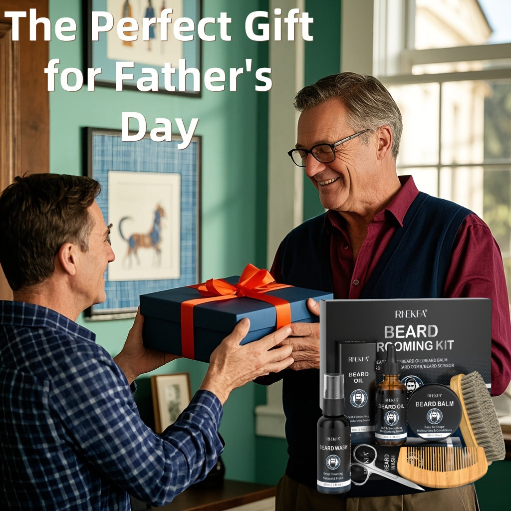 Men's Beard Care Kit, Beard Oil, Beard Balm, Beard Brush, Comb, Scissors, Storage Bag, Beard Care and Trimming Set, Moisturizing & Shine Enhancer
