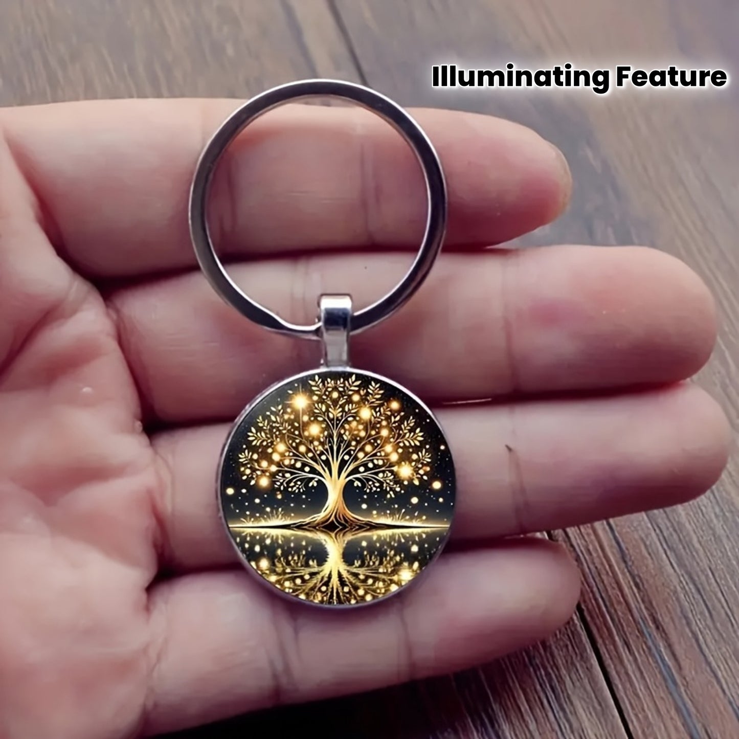 TREE OF LIFE Luminous Keychain - Stainless Steel, Golden & Black Design, Fashionable Accessory for Women Men, Festive Accessory | Tree Of Life Design | Illuminating Feature, Tree Of Life Gift