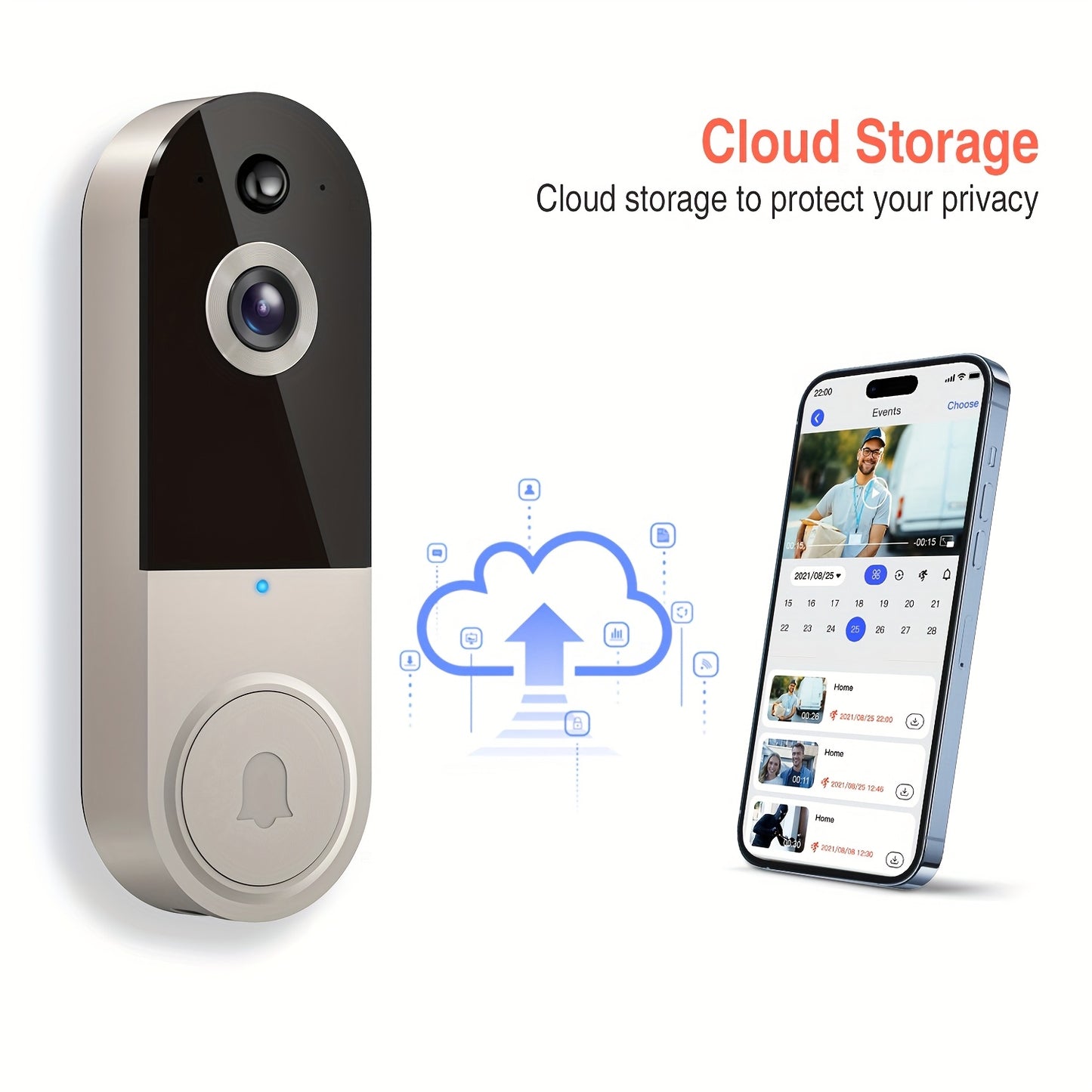 2K Wireless Video Doorbell Camera, AI Human Detection, Night Vision, Instant Alert, 2-Way Audio, 2.4G WiFi, Rechargeable Battery, Cloud Storage, Video Doorbell Camera Wireless (Without Receiver)