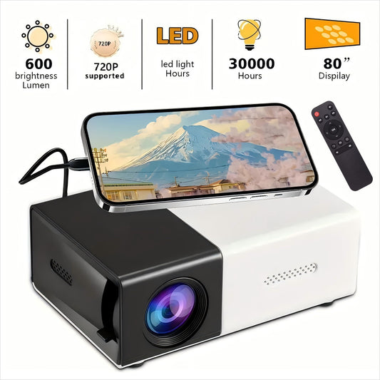 Portable Home Cinema Projector, Mini Projector Portable, Easy Setup for Indoor Office Events and Parties, Christmas Gift, Children's Gift, Birthday Gift, Compatible With USB/SD/AV/HD And Other Devices