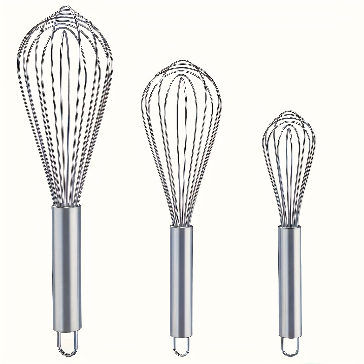 3 PCS Set Stainless Steel Whisks - Manual Kitchen Mixer, Suitable for Stirring, Beating, and Blending - Enhanced Durability Bubble Whisk Set, Food-grade, Easy to Clean, Ergonomic Design - No Batteries Required