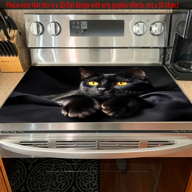 Black Cat Rubber Oven Lid Pad - Non-Slip Heat-Resistant Scratch-Resistant Washable Design with Playful Cat Face & Paw Print Pattern, Suitable For Glass Ovens, Toaster, Washing Machine & Dryer, for home Decor