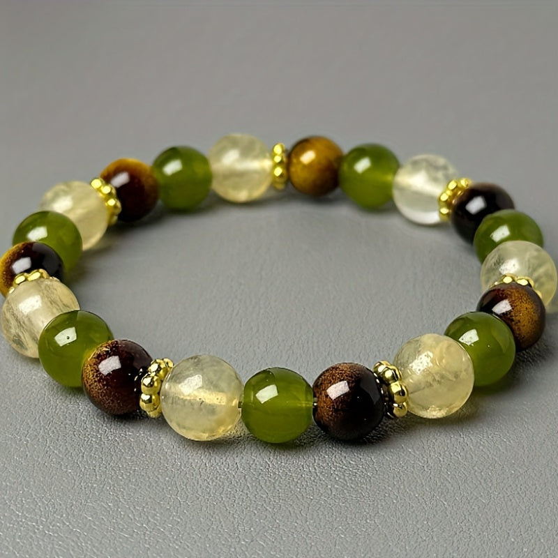 Natural Tiger's Eye & Citrine (Green Treasure) Beads Menopause Balancing Bracelet - Bohemian with 8mm Stone Beads, Hot Flash, Natural Gift for Menopause Symptoms, Year-Round Wear