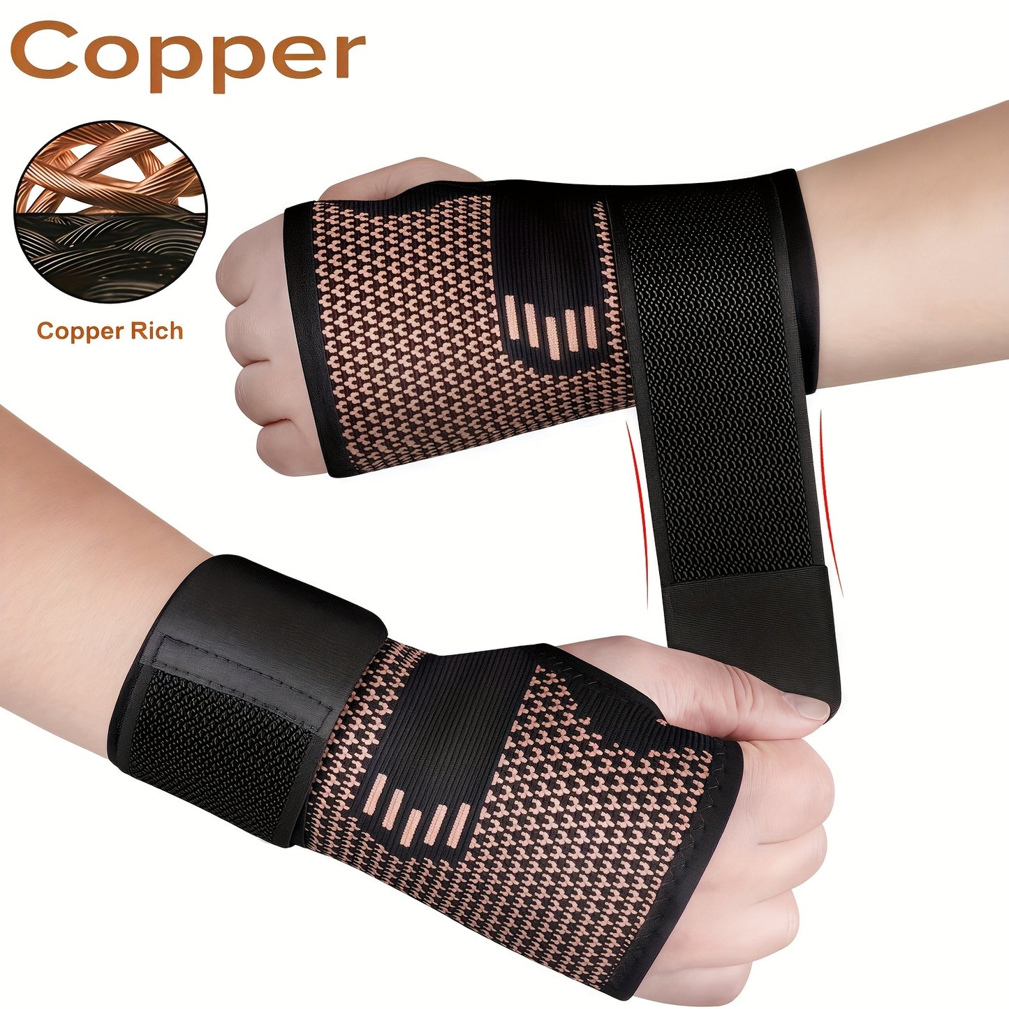 2 PCS Set M-L-XL Size Copper Fiber Wrist Brace Gloves - Adjustable Compression Straps Hand Braces for Men & Women, Breathable Mesh Design with Closure, Ideal for Hand & Wrist Support During Physical Activities, Hand Wraps & S