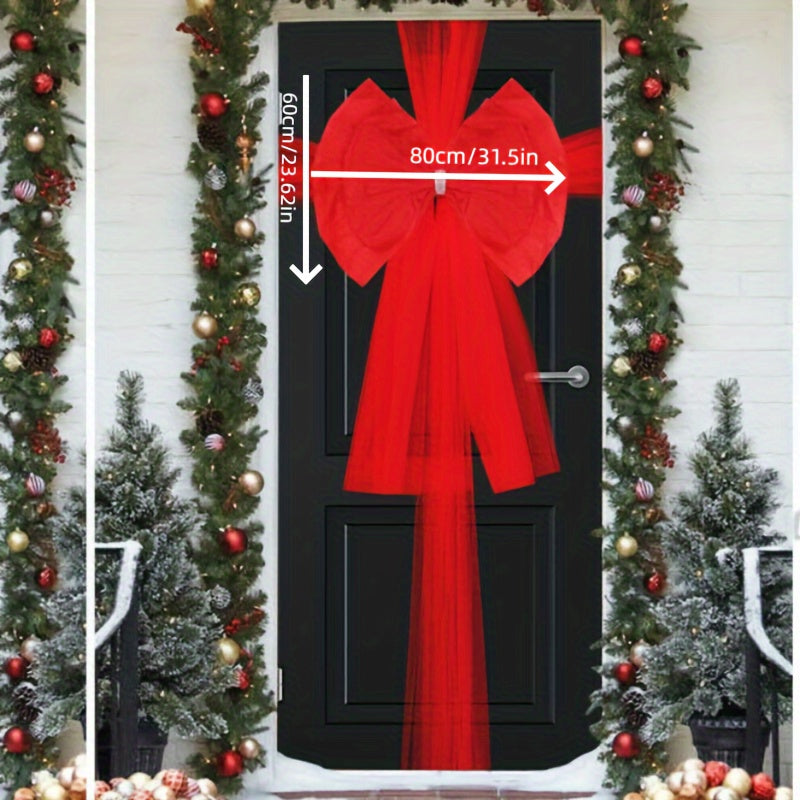 NEW 2D Door Banner, Large Red Polyester Christmas Bow - 80.01cm Festive Front Door Decoration for Holiday & Wedding Celebrations, Easy Hang Design, Home Party, Door Ornament