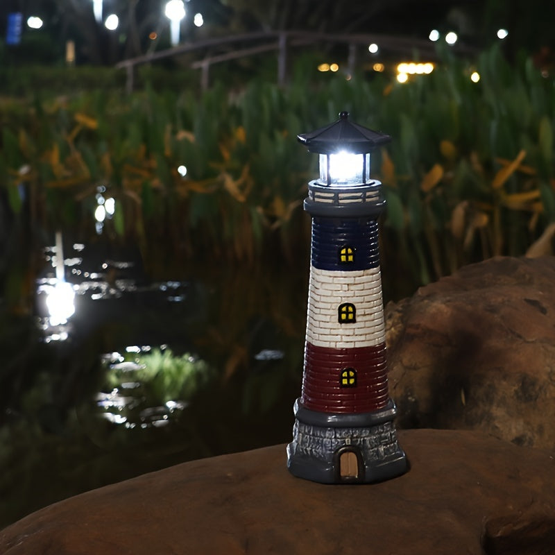Solar-Powered Lighthouse Garden Light - 360° Rotating LED,, Rechargeable Battery, Outdoor Yard & Lawn Decor