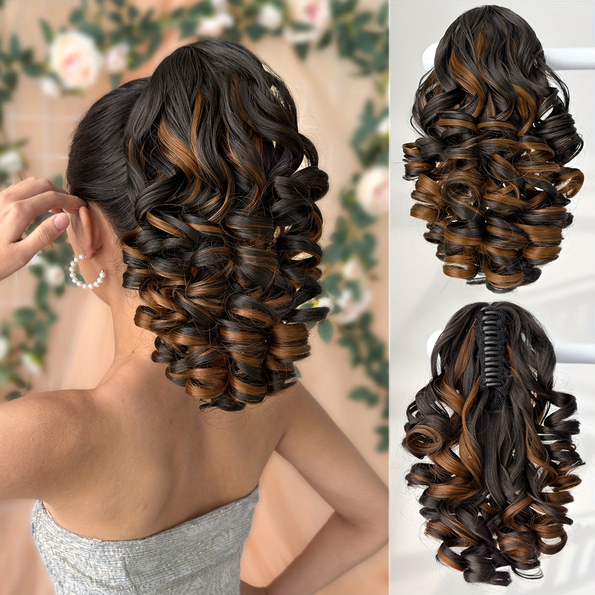 30.48cm Women's Heat-Resistant Synthetic Ponytail Wig - 12" Deep Wave Curly Hair Extension with Brown/Black/Blonde/Red/Gray/Beige/White
