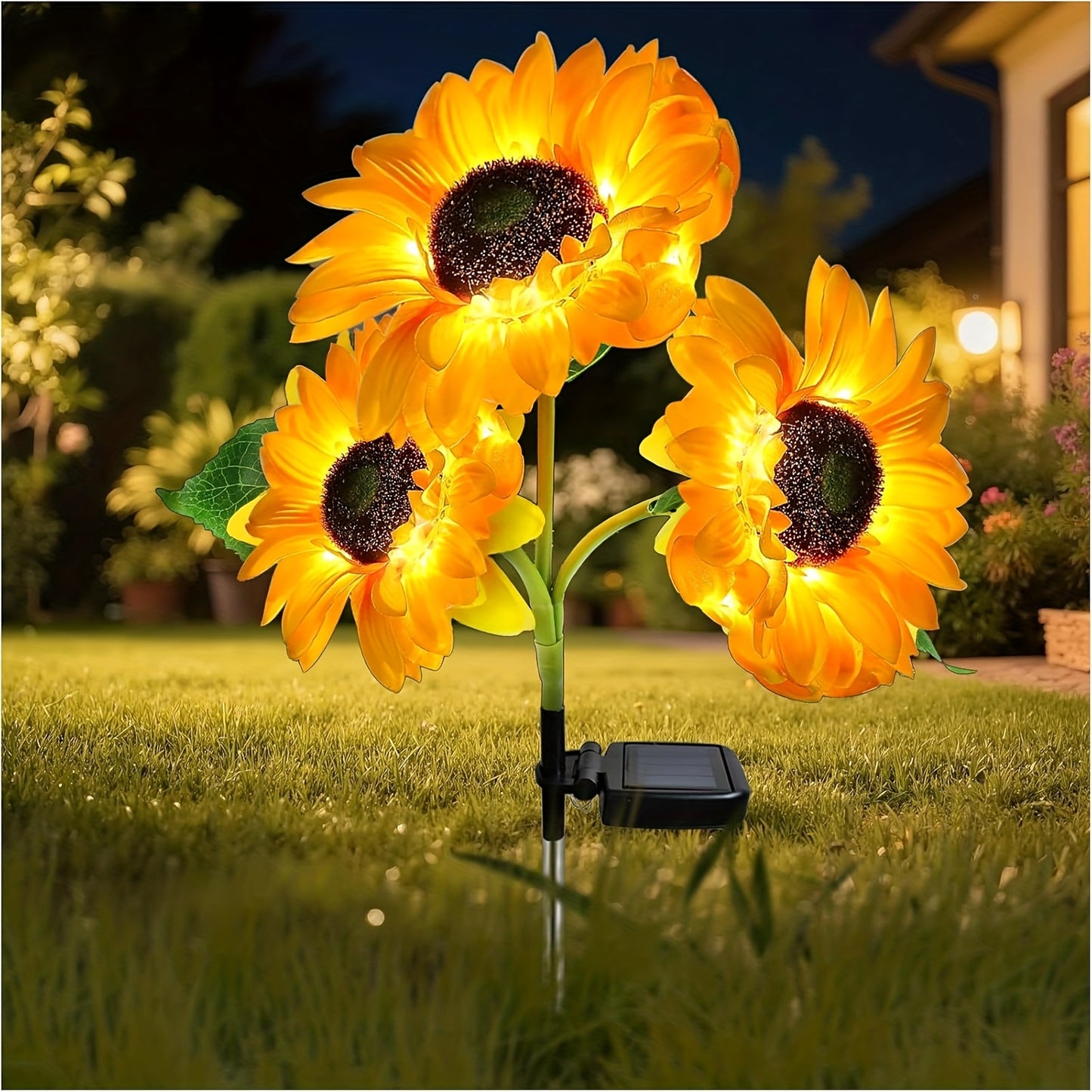 NEW Solar- LED Sunflower Outdoor - Realistic Flowering Garden Lamp with Motion, Solar Panel & Auto On/Off Timer - Durable Plastic Construction for Lawn, Balcony, Patio, Pathway - Landscape Lighting Decoration with Semi-Embedd