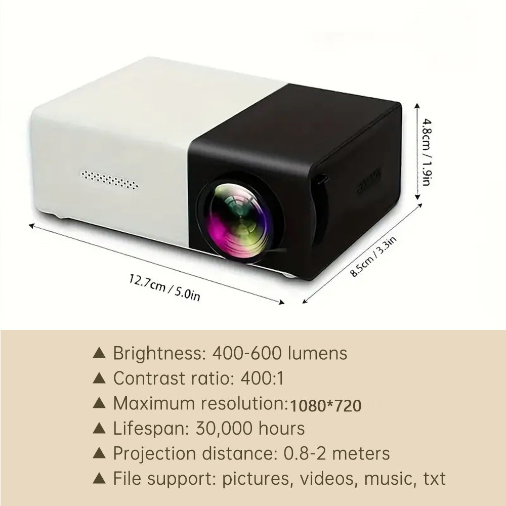 Portable Home Cinema Projector, Mini Projector Portable, Easy Setup for Indoor Office Events and Parties, Christmas Gift, Children's Gift, Birthday Gift, Compatible With USB/SD/AV/HD And Other Devices