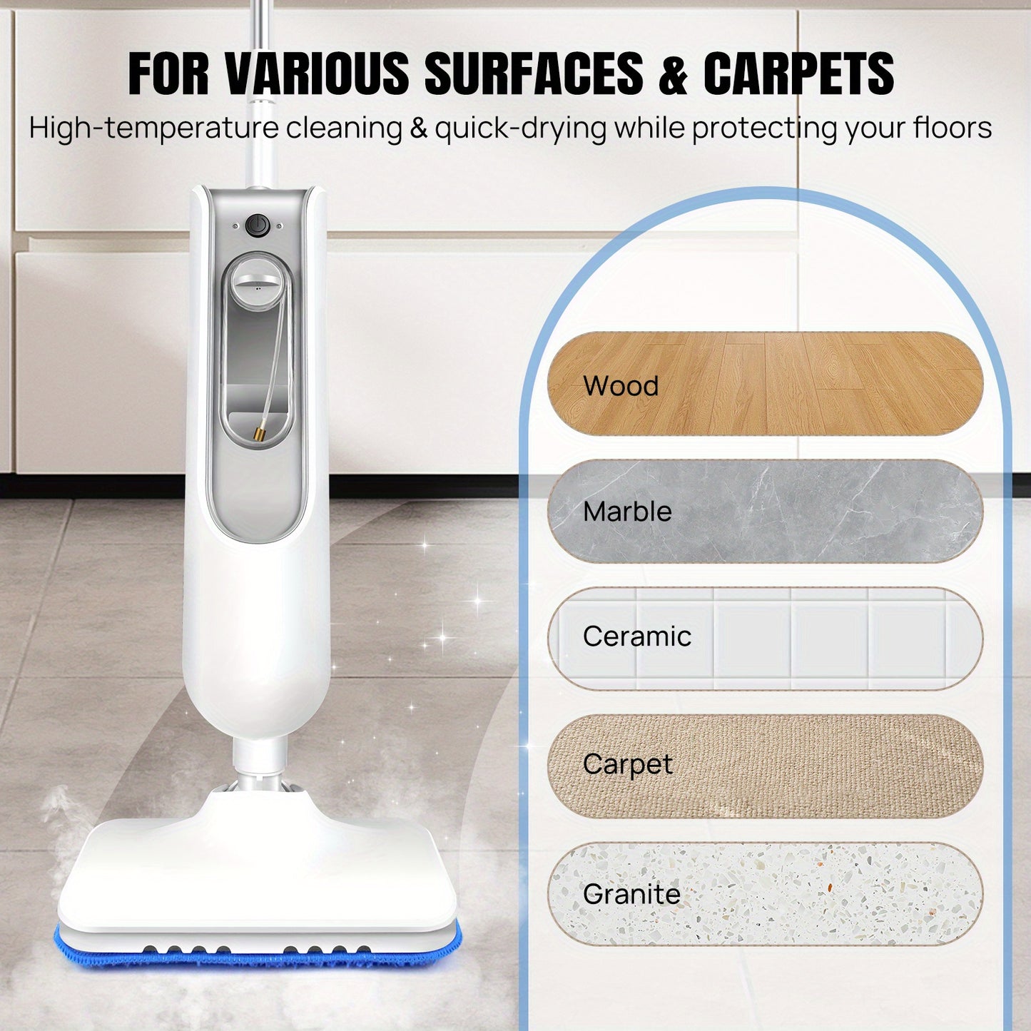Floor Steamer Mop for Hard Floor Cleaner, Steam Cleaner Electric Mop 3-in-1 Hard floor Wet Dry Dust Flat Cleaning Mop with 400ml Tank, Lightweight Steam Cleaner with 2 Washable Cleaning Pads, Tile Floor Cleaner for Laminate F
