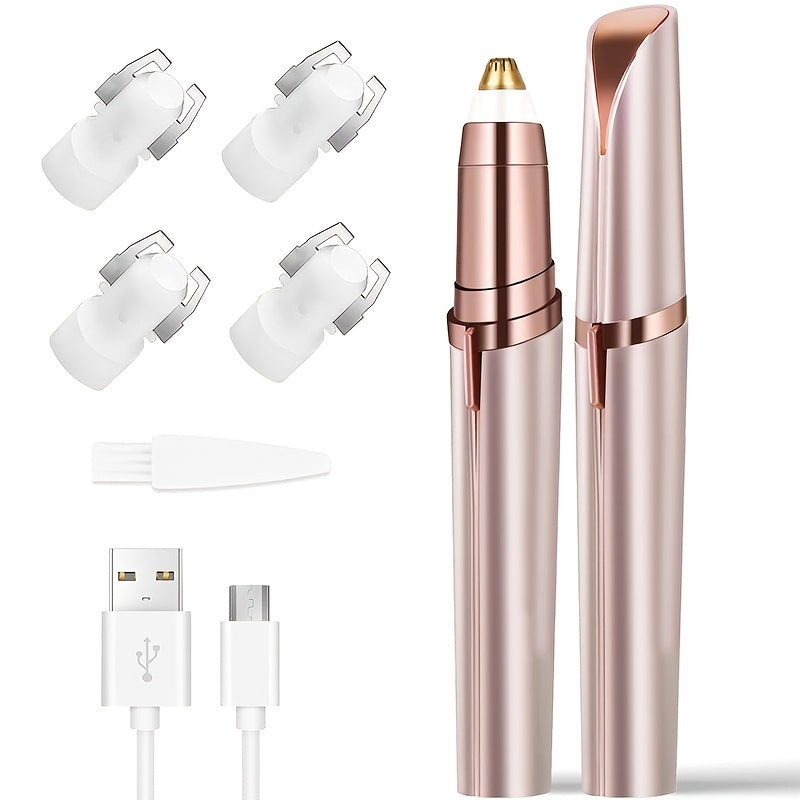 Portable Rechargeable Electric Eyebrow and Bikini Area Trimmer with 4 Blades Heads| Stainless Steel Blades, USB Charging, Suitable for Eyebrows, Armpits, Arms, Fingers, Legs