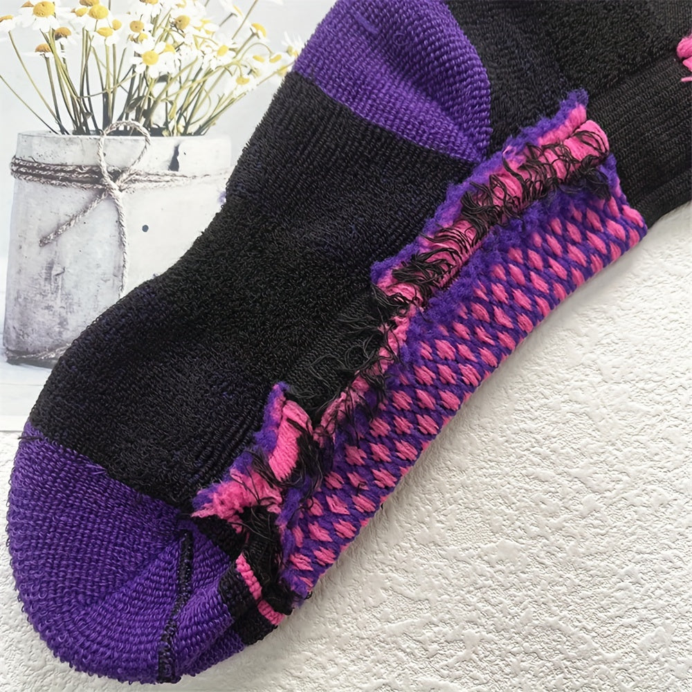 3pcs Pack Women's Thick Warm Ski Socks - Tall Outdoor Winter Sports Sock Suitable for Skiing, Snowboarding, Ice Skating - Striped Thermal Athletic Footwear Winter Sports Apparel Accessories