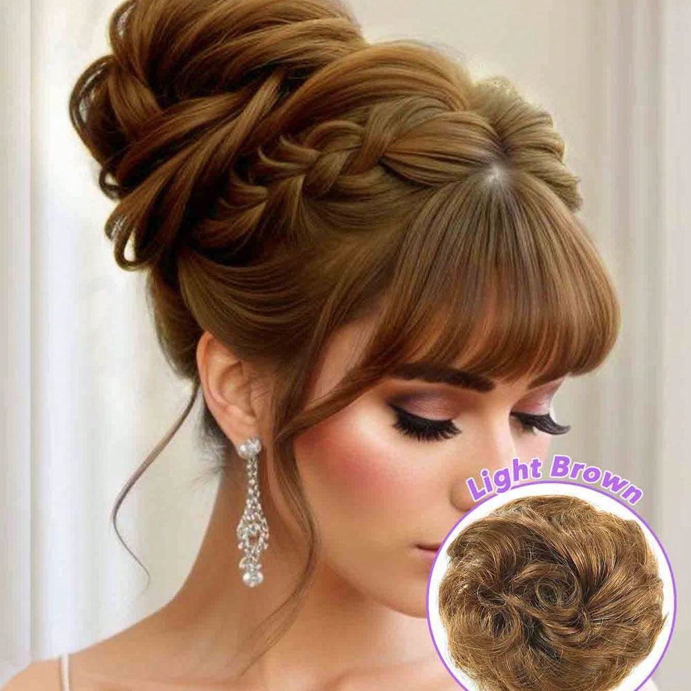 Real Human Hair Bun Donut 4 Colors with Elastic Band - Wavy Volume, Instant Updo Extensions for, Scalp-Propatible Hairpiece for Chignons, Buns & Volume (No Glue/)