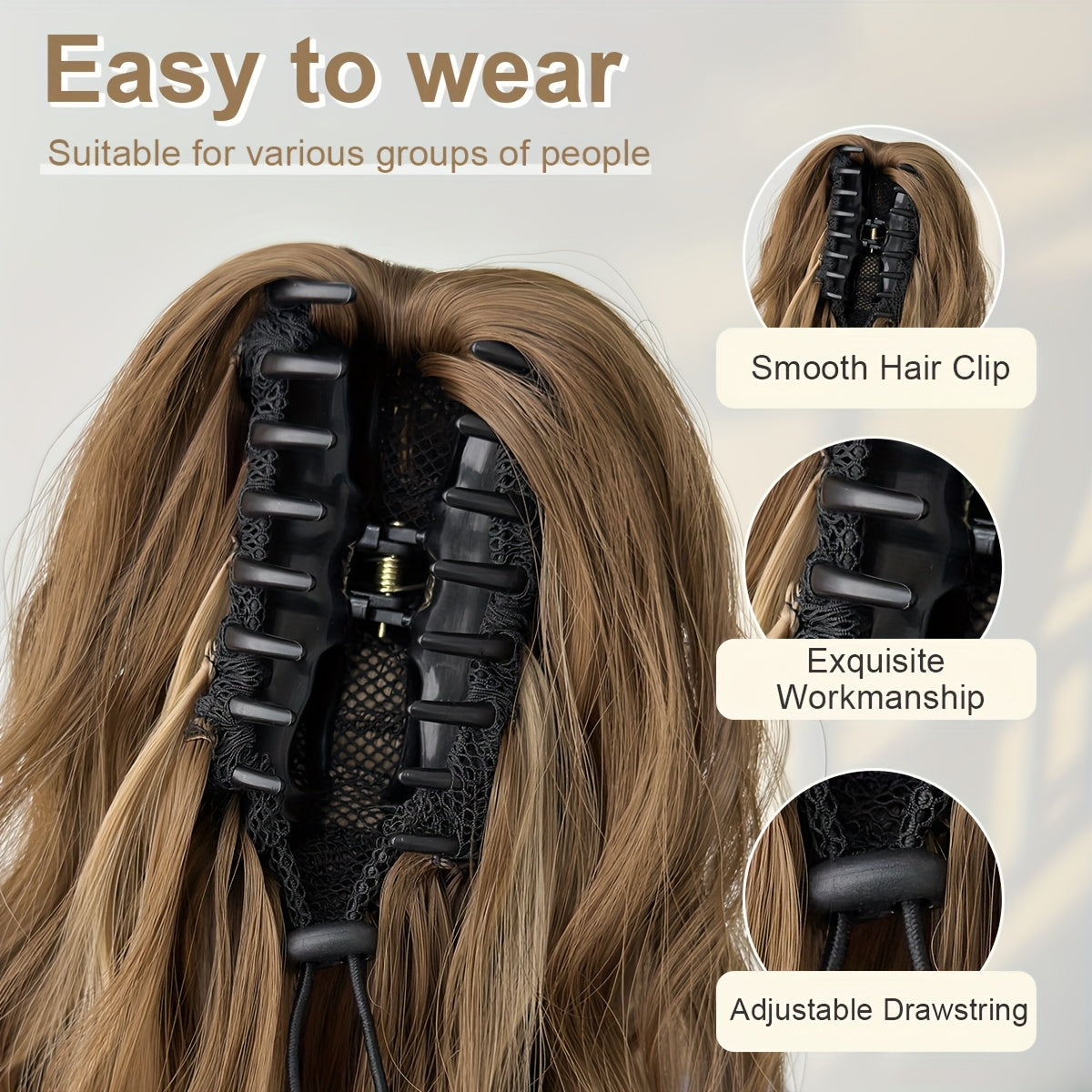 50.8cm 20-Inch Claw Ponytail Extension with a Short Water Wave Design, Made from Heat-Resistant Synthetic Fibers, Perfect for Women's Everyday Hair Additions