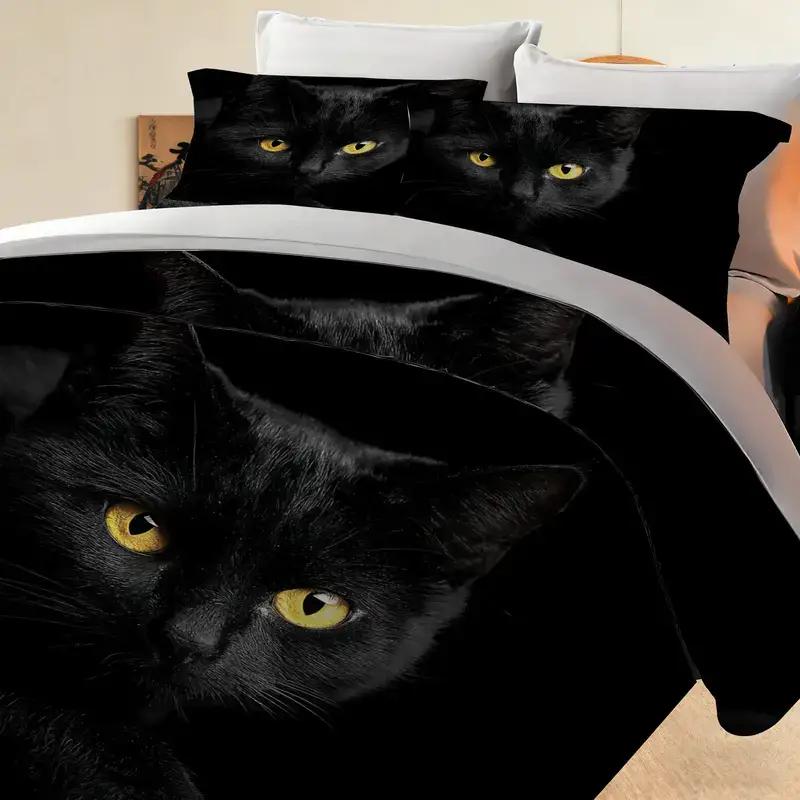 3 PCS Set 260x230cm 1 Duvet Cover + 2 Pillowcases (No Filling), Pet Photography Contest Theme, Cute Pet Day Bedding, Suitable for 8 Indoor Products, Between Black And White, Light And Dark Contrast, Contrast Edge