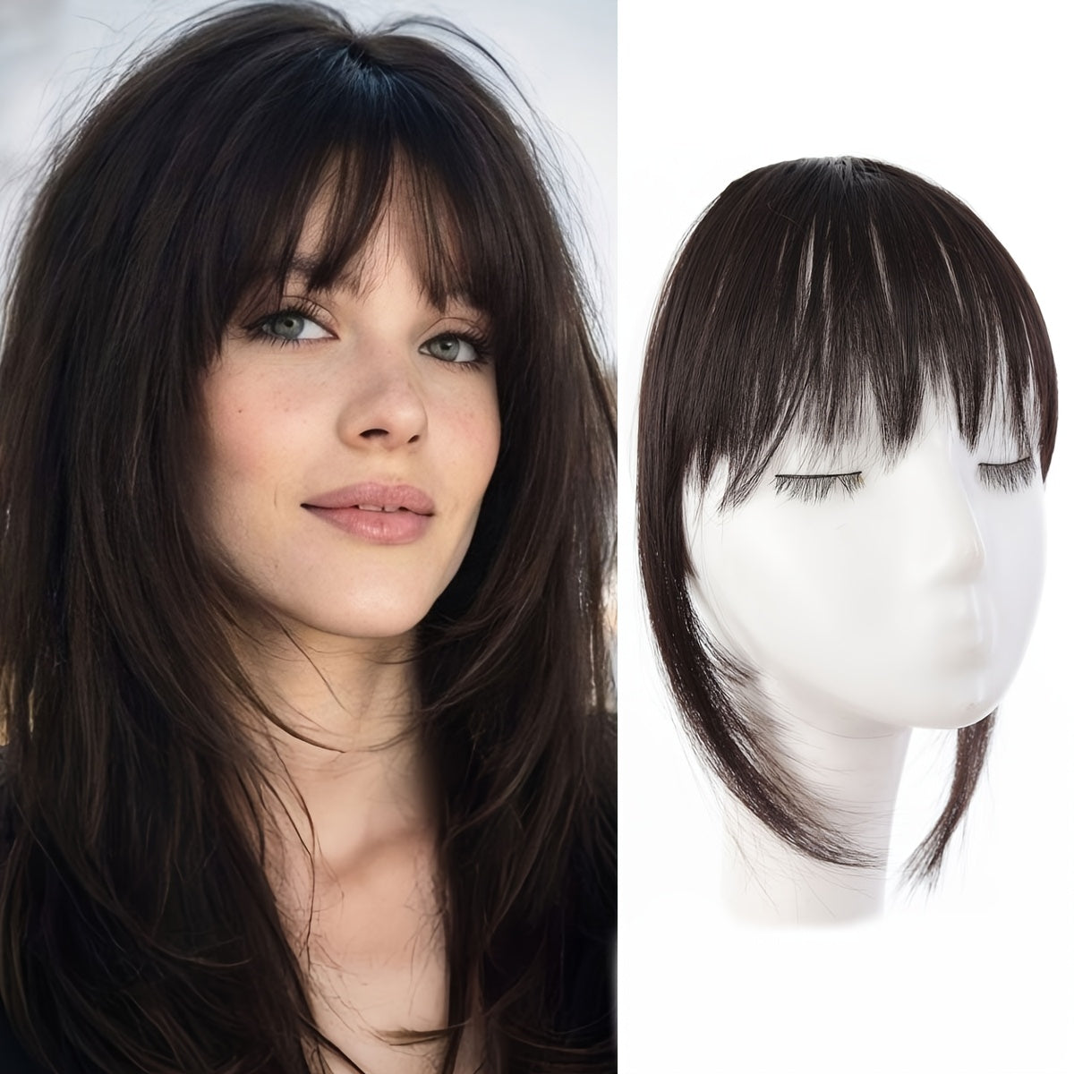 Wig with French Layered Bangs, Designed for Women, Featuring a, Perfect for Everyday Use, Easy to Put On, Seamless Hair Extensions, Versatile Hair Additions, French Fringe, Wig for a Look