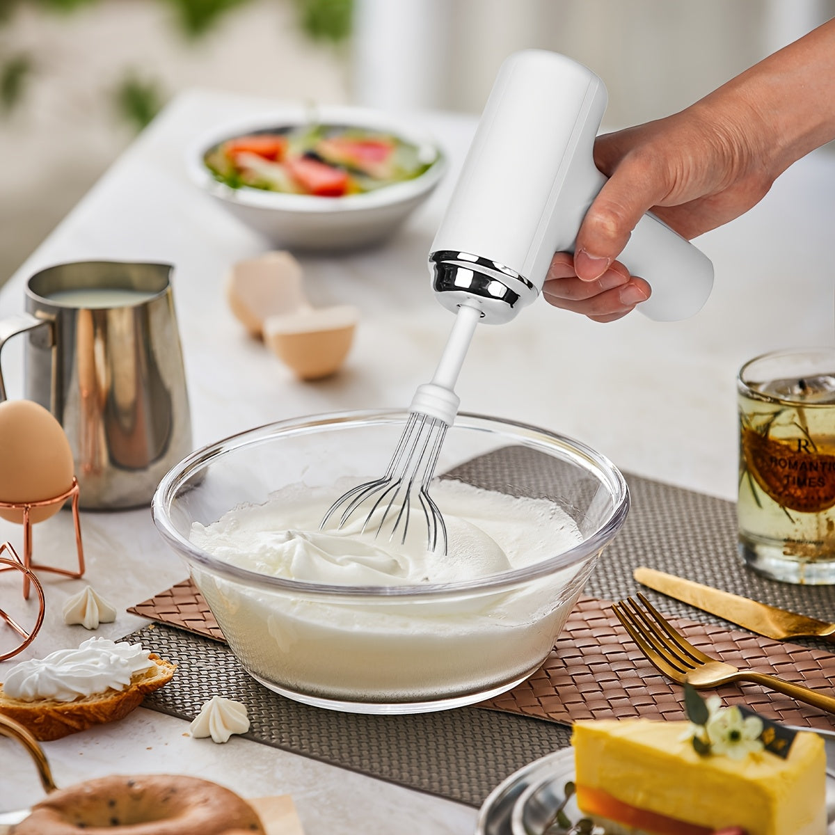 Handheld Electric Eggbeater & Whisk - USB Rechargeable,  Wireless  Portable, Lightweight, Easy-to-Use Hand Mixer for Baking Cakes, Cookies, Muffins - Ideal for Home Bakers & Professionals