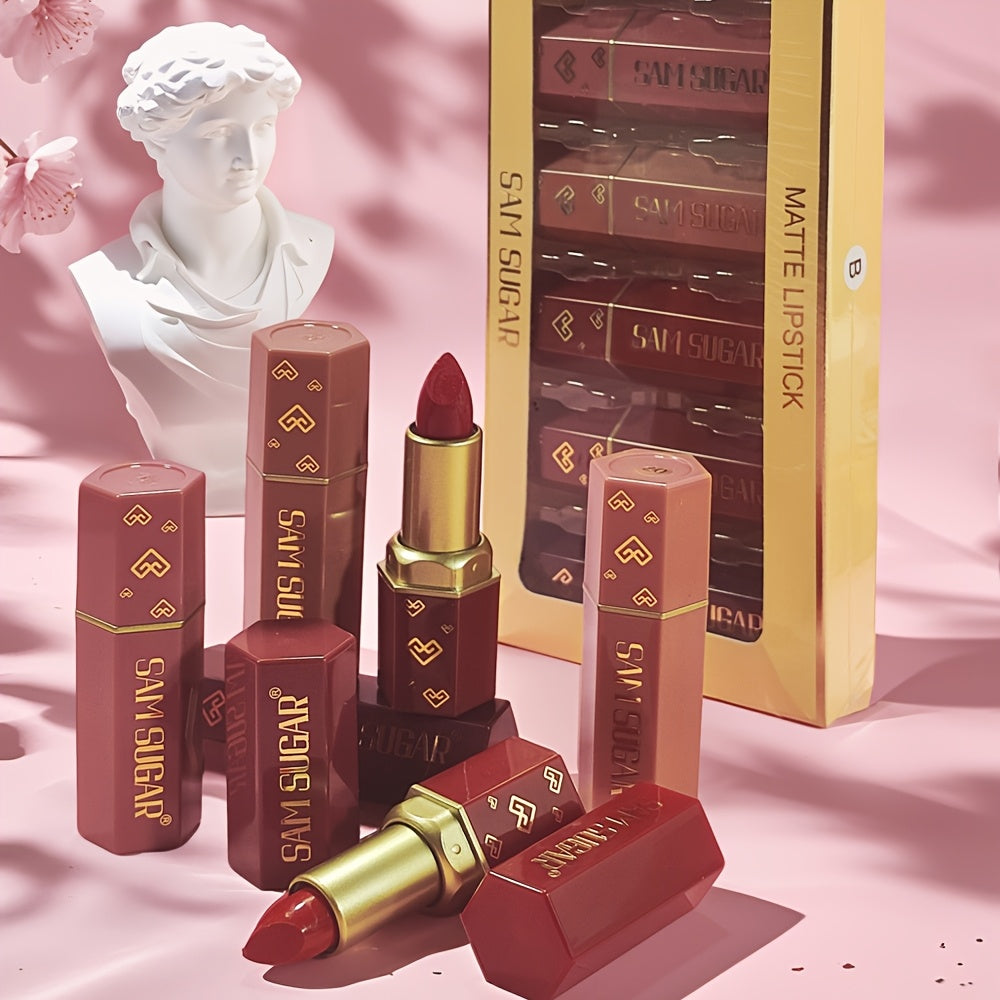 NEW 6Ps Mermaid Sparkle Velvet Lipstick - Shimmering Pearl Effect, Durable Shine & Glitter in Orange/Pink/Red - Ideal Gift Women Cosmetic Accessories