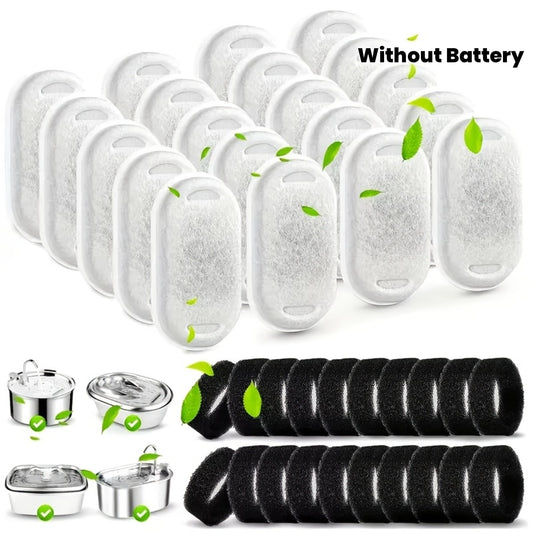 32 PCS Set Dogs Cat Water Fountain Filter Set, Filters + 16pcs Sponges - Compatible with 108/3.2L and 67oz/2L Pet Drinking Fountains, Easy Design, Easy Installation, Suitable for Automatic Cat & Dog Water Dispensers, Without