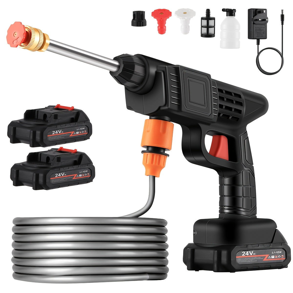 NEW Full Set Wireless Portable Pressure Washer with 2 Batteries, 3000PSI Cordless Power Washer, 24V Battery Jet Wash for Car Garden Home Patio Driveways, 5.03meter Hose Included