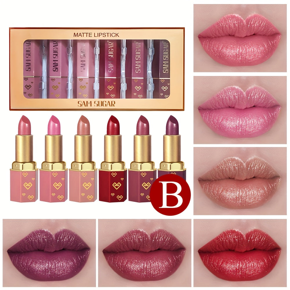 NEW 6Ps Mermaid Sparkle Velvet Lipstick - Shimmering Pearl Effect, Durable Shine & Glitter in Orange/Pink/Red - Ideal Gift Women Cosmetic Accessories