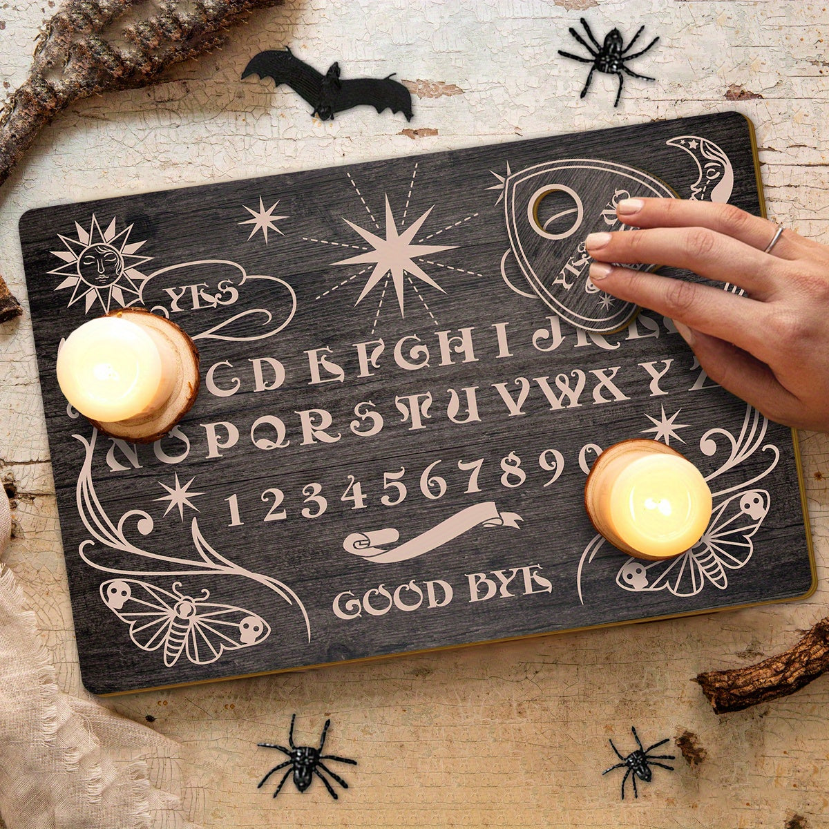 NEW 2D Flat, Rustic Bohemian Altar Ouija Board Suitable for Séances, Meditation & Tarot - Engineered Wood Divination Table Game with Irregular Lettered Board, Mystical Tool for Meditation, for, -Free Ouija Board