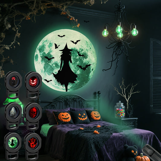 6 Patterns Lights Halloween LED Projection Light, Yard, Festival, Camping, Party USB Light, Ground Pattern Atmosphere Light, USB Powered Energy-Saving Portable with Multiple Patterns: Witch, Grim Reaper, Ghost, Skull, Horror