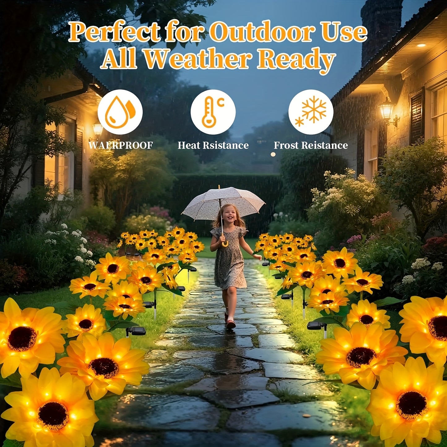 NEW Solar- LED Sunflower Outdoor - Realistic Flowering Garden Lamp with Motion, Solar Panel & Auto On/Off Timer - Durable Plastic Construction for Lawn, Balcony, Patio, Pathway - Landscape Lighting Decoration with Semi-Embedd