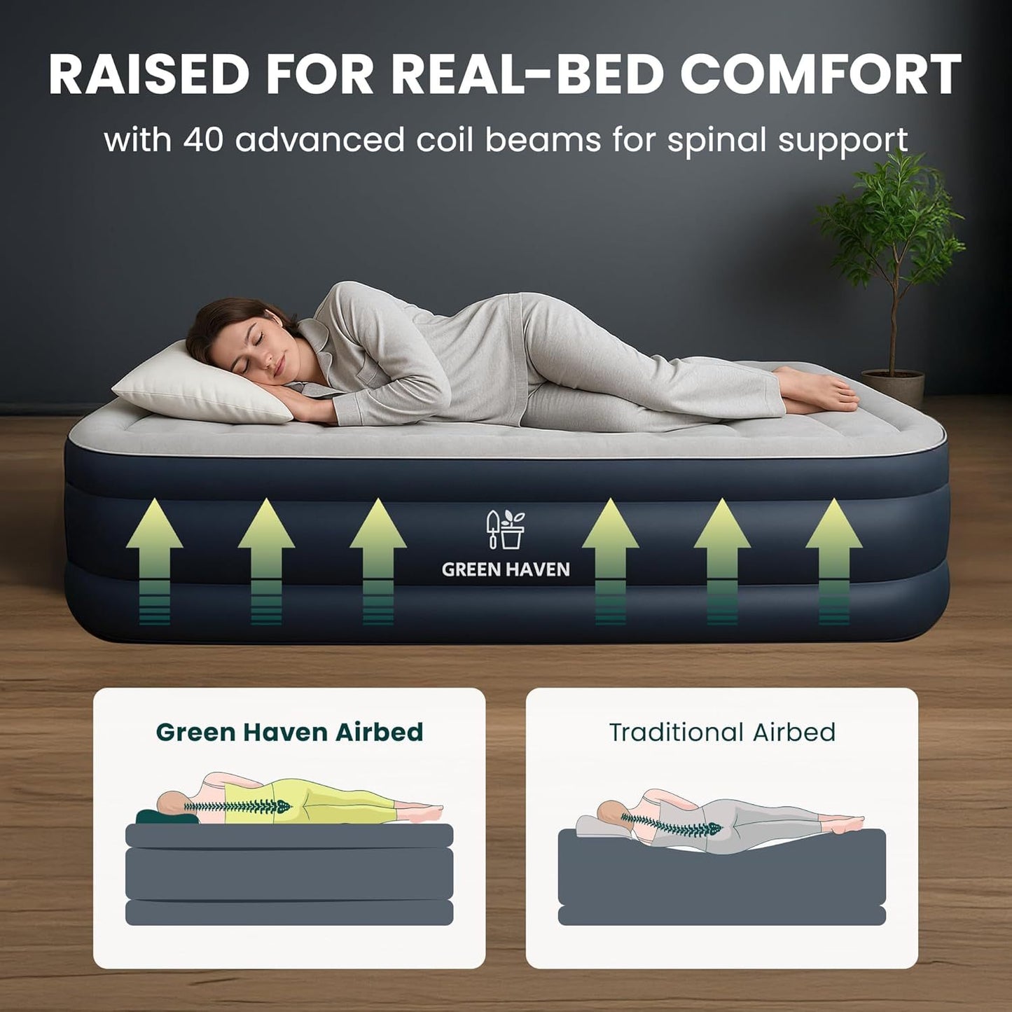 King Size Air Bed with Built-in Electric Pump – Self-Inflating Blow-Up Mattress for 2 Adults – Waterproof & Elevated for Camping, Guests, Indoor & Outdoor Use Furniture Supplies