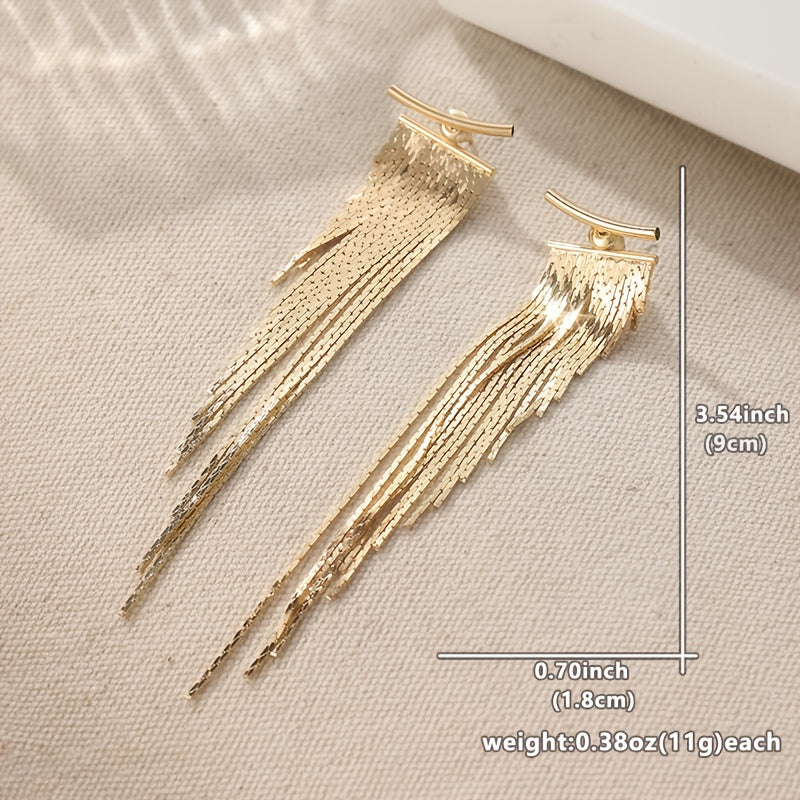 Women's Sparkling KC Golden-Plated Irregular Tassel Drop Earrings - Bohemian Retro Statement Jewelry with Cascading Leaf-like Design, Luxury Party Wedding Everyday Dangle Earrings for Christmas Gifts & Special Occasions (Yea