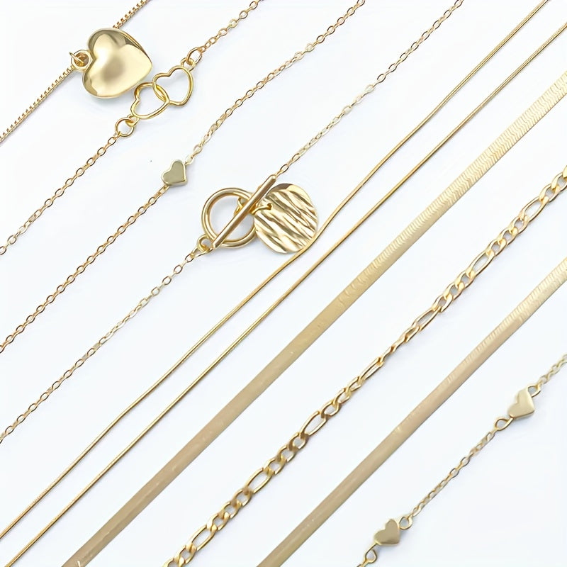 10 PCS Set Luxury Necklace Set Featuring Vintage Heart And Geometric Pendants with Snake Chains And OT Clasps, Perfect for Everyday Wear, Parties, And Gifts Women Jewelry Accessory Sets