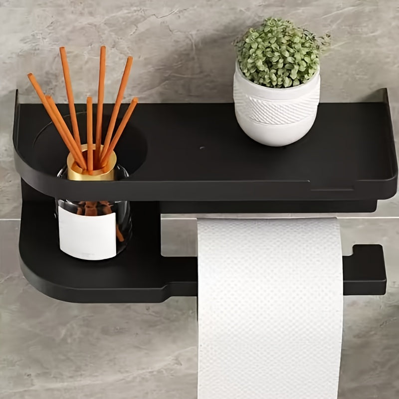 Modern & Wall-Mounted Toilet Paper Holder with Storage Shelf & Drawer - Space-Saving Bathroom Organizer with Knob, Multi-Tier Shelving System, Space-Saving Design for Home & Hotel Bathrooms, Toilet Paper Dispenser & (No Space