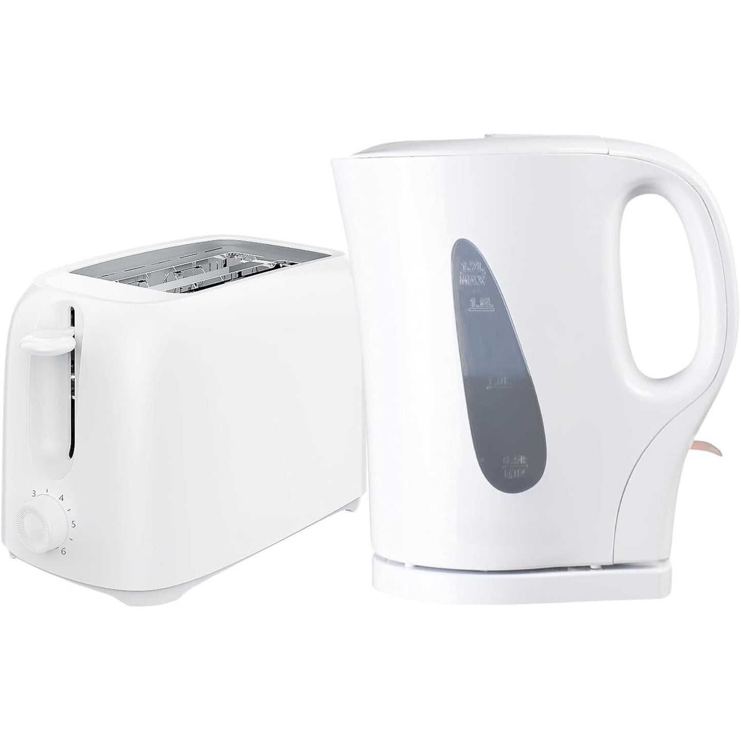 2 PCS Set Kettle & 2 Slice Bread Toaster Kitchen Combo Set | 2200W 1.7L Cordless Jug Kettle Boil Dry Protection & Auto Shut Off | 650W 6 Level with Browning Control & Crumb Tray (Black/White)