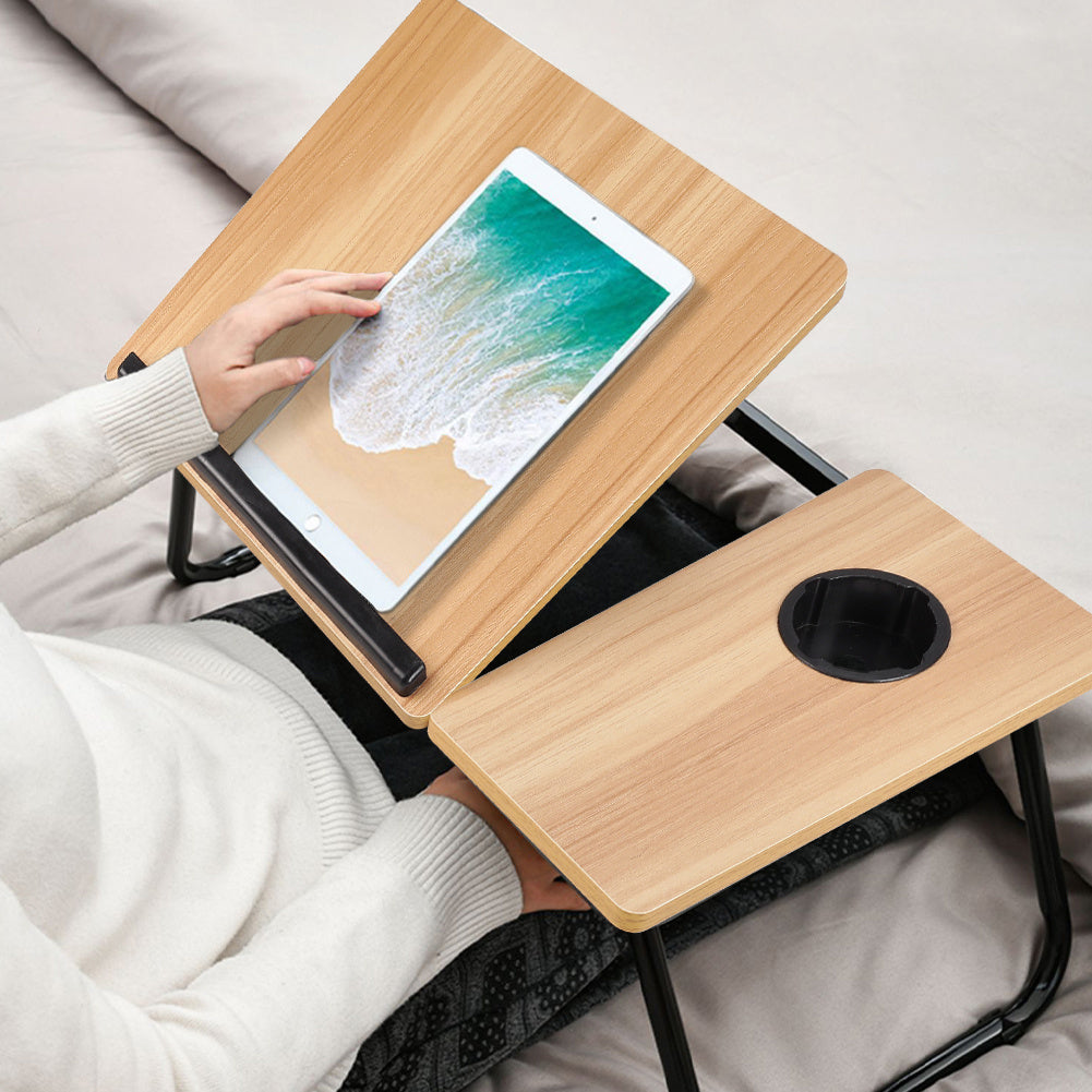Laptop Desk Laptop Bed Table with Foldable Legs and Cup Slot, Reading Holder Notebook Stand with Adjustable Height Angle, Laptop Bed Tray for Bed Sofa Breakfast Work Study Reading
