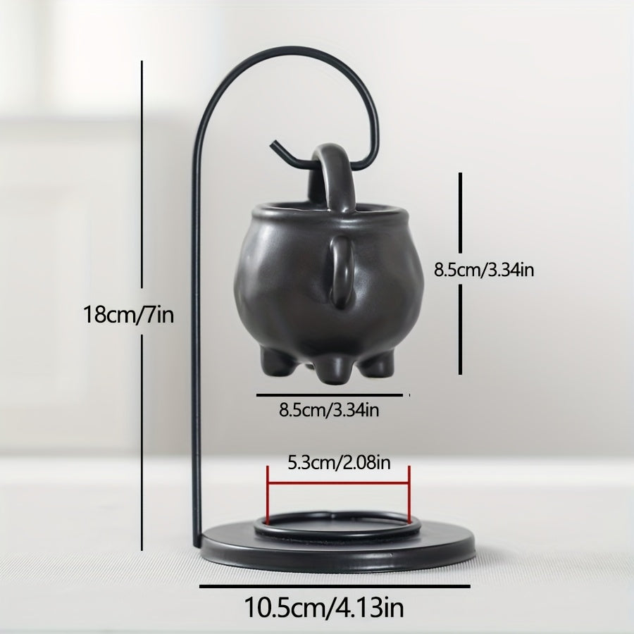 Ceramic Essential Oil Lamp, Ceramic Lamp, Hanging Pot Candle Heater, Decorative Warm Night Light for Living Room, Bedroom, Office, Diffuser, Essential Oil Holder, Stove, Black